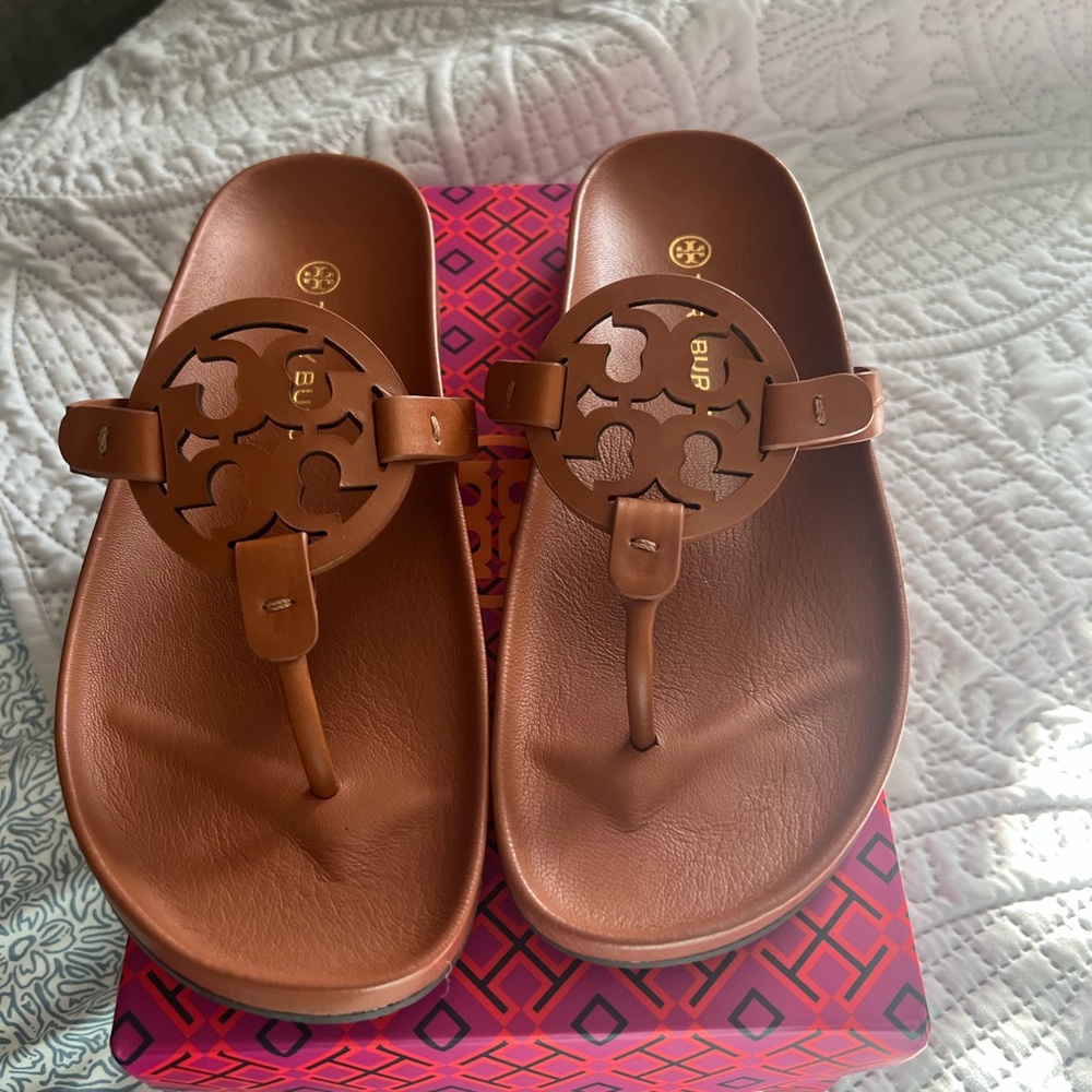 Tory Burch Brown Miller Cloud Leather Sandals
